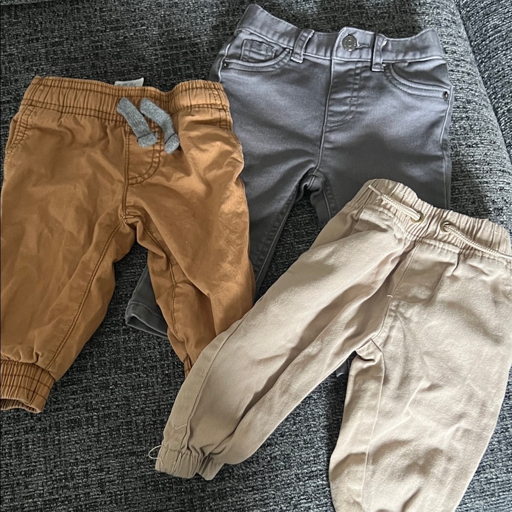 Carter's Three-Pack Boys Joggers - Brown, Gray, Tan